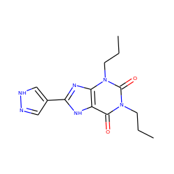 CCCn1c(=O)c2[nH]c(-c3cn[nH]c3)nc2n(CCC)c1=O ZINC000033980832