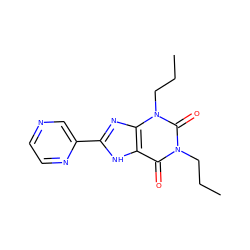 CCCn1c(=O)c2[nH]c(-c3cnccn3)nc2n(CCC)c1=O ZINC000013473631