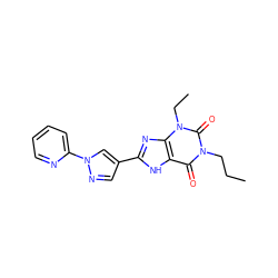 CCCn1c(=O)c2[nH]c(-c3cnn(-c4ccccn4)c3)nc2n(CC)c1=O ZINC000029056645