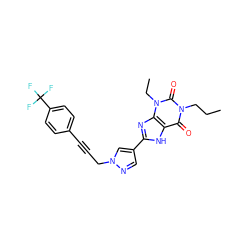 CCCn1c(=O)c2[nH]c(-c3cnn(CC#Cc4ccc(C(F)(F)F)cc4)c3)nc2n(CC)c1=O ZINC000088247884