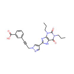 CCCn1c(=O)c2[nH]c(-c3cnn(CC#Cc4cccc(C(=O)O)c4)c3)nc2n(CCC)c1=O ZINC000115151481