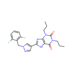 CCCn1c(=O)c2[nH]c(-c3cnn(Cc4c(F)cccc4F)c3)nc2n(CCC)c1=O ZINC000035818717