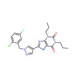 CCCn1c(=O)c2[nH]c(-c3cnn(Cc4cc(F)ccc4Cl)c3)nc2n(CCC)c1=O ZINC000036190423