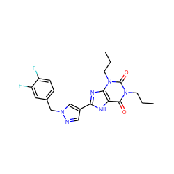 CCCn1c(=O)c2[nH]c(-c3cnn(Cc4ccc(F)c(F)c4)c3)nc2n(CCC)c1=O ZINC000035997817