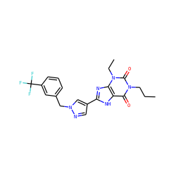 CCCn1c(=O)c2[nH]c(-c3cnn(Cc4cccc(C(F)(F)F)c4)c3)nc2n(CC)c1=O ZINC000029055563