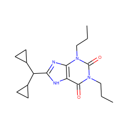 CCCn1c(=O)c2[nH]c(C(C3CC3)C3CC3)nc2n(CCC)c1=O ZINC000000012608