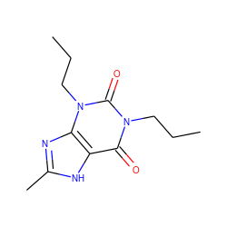 CCCn1c(=O)c2[nH]c(C)nc2n(CCC)c1=O ZINC000013832740