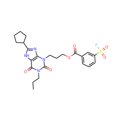 CCCn1c(=O)c2[nH]c(C3CCCC3)nc2n(CCCOC(=O)c2cccc(S(=O)(=O)F)c2)c1=O ZINC000012405673