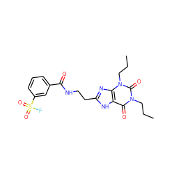 CCCn1c(=O)c2[nH]c(CCNC(=O)c3cccc(S(=O)(=O)F)c3)nc2n(CCC)c1=O ZINC000012405651