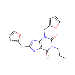 CCCn1c(=O)c2[nH]c(Cc3ccco3)nc2n(Cc2ccco2)c1=O ZINC000045339650