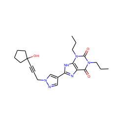 CCCn1c(=O)c2nc(-c3cnn(CC#CC4(O)CCCC4)c3)[nH]c2n(CCC)c1=O ZINC001772643310