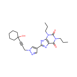 CCCn1c(=O)c2nc(-c3cnn(CC#CC4(O)CCCCC4)c3)[nH]c2n(CCC)c1=O ZINC001772573753