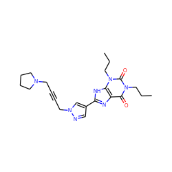 CCCn1c(=O)c2nc(-c3cnn(CC#CCN4CCCC4)c3)[nH]c2n(CCC)c1=O ZINC001772626587