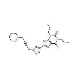 CCCn1c(=O)c2nc(-c3cnn(CC#CCN4CCCCC4)c3)[nH]c2n(CCC)c1=O ZINC001772647955