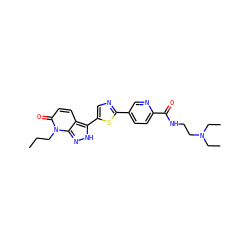 CCCn1c(=O)ccc2c(-c3cnc(-c4ccc(C(=O)NCCN(CC)CC)nc4)s3)[nH]nc21 ZINC000653837642