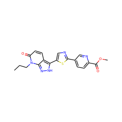 CCCn1c(=O)ccc2c(-c3cnc(-c4ccc(C(=O)OC)nc4)s3)[nH]nc21 ZINC000653836231