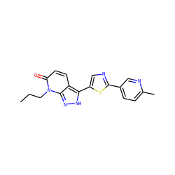 CCCn1c(=O)ccc2c(-c3cnc(-c4ccc(C)nc4)s3)[nH]nc21 ZINC000653819701