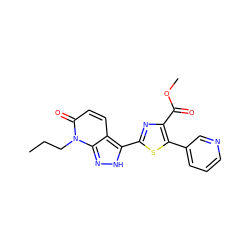 CCCn1c(=O)ccc2c(-c3nc(C(=O)OC)c(-c4cccnc4)s3)[nH]nc21 ZINC000653840710