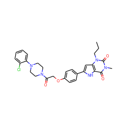 CCCn1c(=O)n(C)c(=O)c2[nH]c(-c3ccc(OCC(=O)N4CCN(c5ccccc5Cl)CC4)cc3)cc21 ZINC000029058519