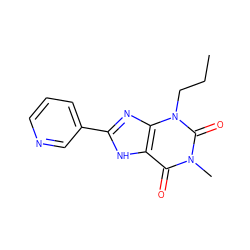 CCCn1c(=O)n(C)c(=O)c2[nH]c(-c3cccnc3)nc21 ZINC000013821374