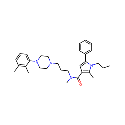 CCCn1c(-c2ccccc2)cc(C(=O)N(C)CCCN2CCN(c3cccc(C)c3C)CC2)c1C ZINC000058631793