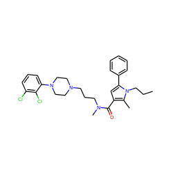 CCCn1c(-c2ccccc2)cc(C(=O)N(C)CCCN2CCN(c3cccc(Cl)c3Cl)CC2)c1C ZINC000058538170