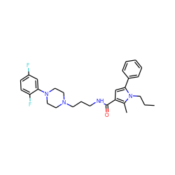 CCCn1c(-c2ccccc2)cc(C(=O)NCCCN2CCN(c3cc(F)ccc3F)CC2)c1C ZINC000058538117