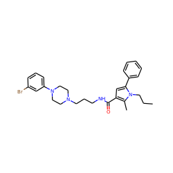 CCCn1c(-c2ccccc2)cc(C(=O)NCCCN2CCN(c3cccc(Br)c3)CC2)c1C ZINC000058538241