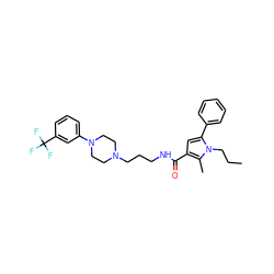 CCCn1c(-c2ccccc2)cc(C(=O)NCCCN2CCN(c3cccc(C(F)(F)F)c3)CC2)c1C ZINC000058541388