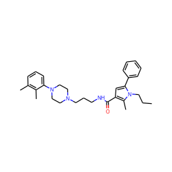 CCCn1c(-c2ccccc2)cc(C(=O)NCCCN2CCN(c3cccc(C)c3C)CC2)c1C ZINC000049054304