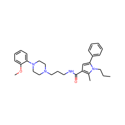 CCCn1c(-c2ccccc2)cc(C(=O)NCCCN2CCN(c3ccccc3OC)CC2)c1C ZINC000058538422