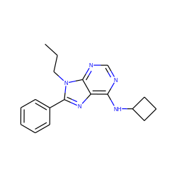 CCCn1c(-c2ccccc2)nc2c(NC3CCC3)ncnc21 ZINC000035823868