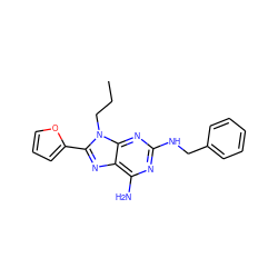 CCCn1c(-c2ccco2)nc2c(N)nc(NCc3ccccc3)nc21 ZINC000653807611