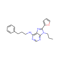 CCCn1c(-c2ccco2)nc2c(NCCCc3ccccc3)ncnc21 ZINC000653812635