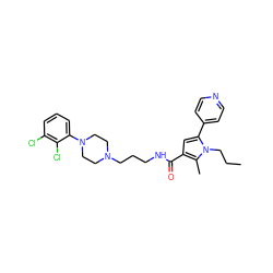 CCCn1c(-c2ccncc2)cc(C(=O)NCCCN2CCN(c3cccc(Cl)c3Cl)CC2)c1C ZINC000058569116