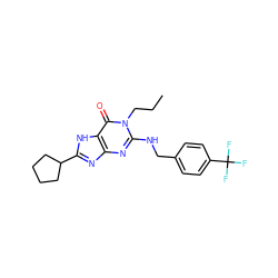 CCCn1c(NCc2ccc(C(F)(F)F)cc2)nc2nc(C3CCCC3)[nH]c2c1=O ZINC000205134659