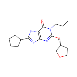 CCCn1c(O[C@@H]2CCOC2)nc2nc(C3CCCC3)[nH]c2c1=O ZINC000117384663