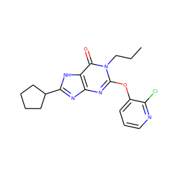 CCCn1c(Oc2cccnc2Cl)nc2nc(C3CCCC3)[nH]c2c1=O ZINC000117456282