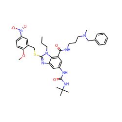 CCCn1c(SCc2cc([N+](=O)[O-])ccc2OC)nc2cc(NC(=O)NC(C)(C)C)cc(C(=O)NCCCN(C)Cc3ccccc3)c21 ZINC000028522492