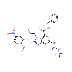 CCCn1c(SCc2cc([N+](=O)[O-])ccc2OC)nc2cc(NC(=O)NC(C)(C)C)cc(C(=O)NCc3ccccn3)c21 ZINC000028525376