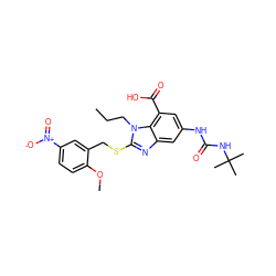 CCCn1c(SCc2cc([N+](=O)[O-])ccc2OC)nc2cc(NC(=O)NC(C)(C)C)cc(C(=O)O)c21 ZINC000028525294