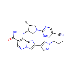 CCCn1cc(-c2cn3ncc(C(N)=O)c(N[C@H]4CN(c5ncc(C#N)cn5)C[C@H]4C)c3n2)cn1 ZINC001772619088