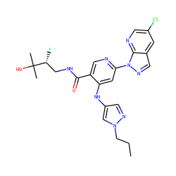 CCCn1cc(Nc2cc(-n3ncc4cc(Cl)cnc43)ncc2C(=O)NC[C@@H](F)C(C)(C)O)cn1 ZINC001772651739