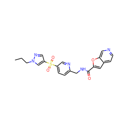 CCCn1cc(S(=O)(=O)c2ccc(CNC(=O)c3cc4ccncc4o3)nc2)cn1 ZINC000223399340