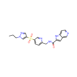 CCCn1cc(S(=O)(=O)c2ccc(CNC(=O)c3cc4cnccc4[nH]3)nc2)cn1 ZINC000205976336