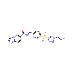 CCCn1cc(S(=O)(=O)c2ccc(CNC(=O)c3ccc4nccn4c3)nc2)cn1 ZINC000223398740