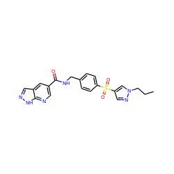 CCCn1cc(S(=O)(=O)c2ccc(CNC(=O)c3cnc4[nH]ncc4c3)cc2)cn1 ZINC000113230065