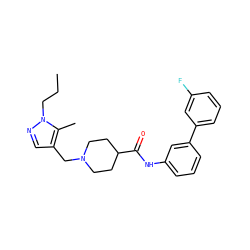 CCCn1ncc(CN2CCC(C(=O)Nc3cccc(-c4cccc(F)c4)c3)CC2)c1C ZINC000011839459