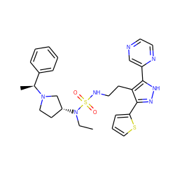 CCN([C@@H]1CCN([C@@H](C)c2ccccc2)C1)S(=O)(=O)NCCc1c(-c2cccs2)n[nH]c1-c1cnccn1 ZINC000072173594