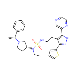 CCN([C@@H]1CCN([C@H](C)c2ccccc2)C1)S(=O)(=O)NCCc1c(-c2cccs2)n[nH]c1-c1cnccn1 ZINC000072173593